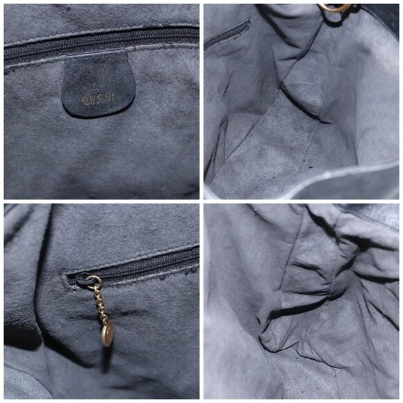 GUCCI Bamboo Shoulder Bag Leather Black Gold Auth - Picture 14 of 15